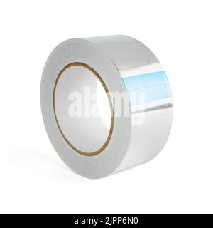 Klebeband mit Alufolie, Klebeband, isoliert auf weißem Hintergrund Stockfoto