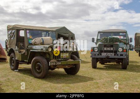 1940s Land Rover Serie III 2. Weltkrieg, 2. Weltkrieg, 2. Weltkrieg, WW2. Militärfahrzeug am Kriegswochenende des Lytham 1940er-Festivals 2022 Stockfoto