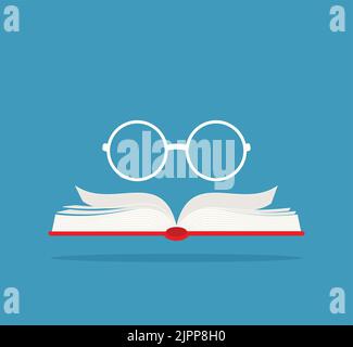 Buch Leselinie Symbol. Lineare Stil Zeichen für mobile Konzept und Web-Design. Vektorsymbol „Buch öffnen“ und „Brille umreißen“. Symbol, Logo-Illustration. Vec Stock Vektor