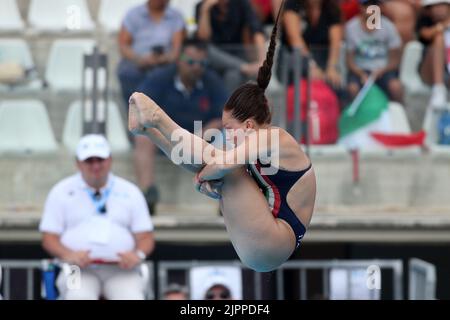 Rom, Italien. 19. August 2022. Rom, Italien 19.08.2022: Chiara Pellacani Italien gewinnt Goldmedaille beim Springboard Finale der Diving Women 3m in der Schwimmmeisterschaft in len European Aquatics in Rom 2022 in Foro Italico. Kredit: Unabhängige Fotoagentur/Alamy Live Nachrichten Stockfoto