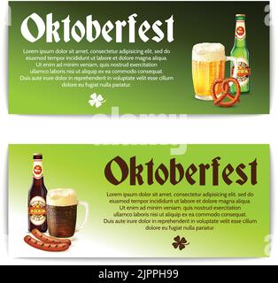 Bierbanner horizontal Set mit realistischen Glasflaschen und Snacks Isolierte Vektordarstellung Stock Vektor