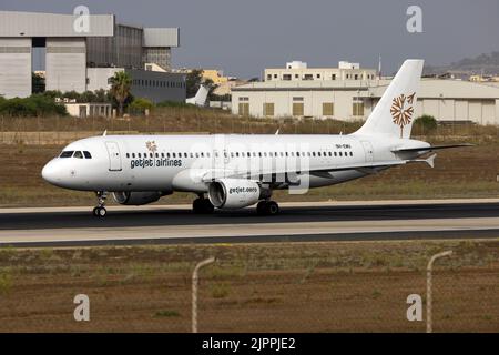 GetJet Airlines Malta Airbus A320-214 (REG: 9H-EMU) betreibt einen Air Malta-Flug nach München. Stockfoto