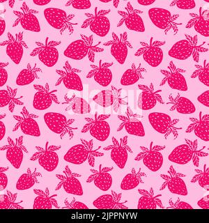Strawberry mit Blättern nahtloses Muster für Textildrucke, Karten, Design. Stock Vektor