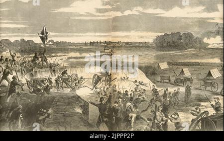 Die Schlacht von Korinth fand am 4. Oktober 1862 während des amerikanischen Bürgerkrieges statt - der Kampf um Robinets Batterie - Stanley's Division, die zur Unterstützung ansteht Stockfoto