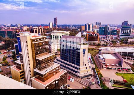 Upper Hill Sunrise Nairobi City County Skyline Wolkenkratzer Stadtlandschaften Kenias Hauptstadt Ostafrika Nairobi City County Kenia Hauptstadt Ostafrika Stockfoto