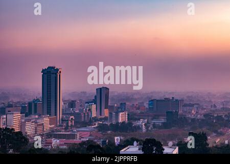 Upper Hill Sunrise Nairobi City County Skyline Wolkenkratzer Stadtlandschaften Kenias Hauptstadt Ostafrika Nairobi City County Kenia Hauptstadt Ostafrika Stockfoto