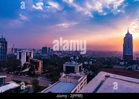 Upper Hill Sunrise Nairobi City County Skyline Wolkenkratzer Stadtlandschaften Kenias Hauptstadt Ostafrika Nairobi City County Kenia Hauptstadt Ostafrika Stockfoto