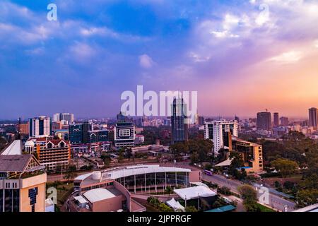 Upper Hill Sunrise Nairobi City County Skyline Wolkenkratzer Stadtlandschaften Kenias Hauptstadt Ostafrika Nairobi City County Kenia Hauptstadt Ostafrika Stockfoto