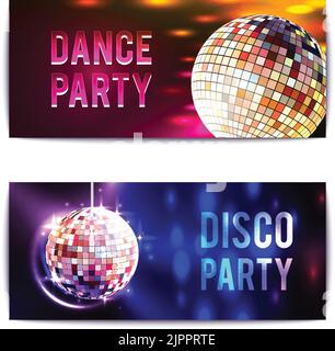 Disco Party mit Glaskugel Kugeln Banner horizontal Set isoliert vektorgrafik Stock Vektor