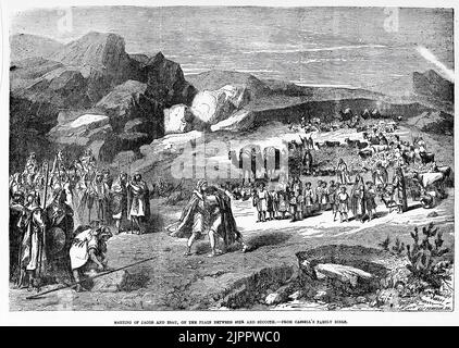 Begegnung von Jakob und Esau, auf der Ebene zwischen Seir und Sukkot (1860). 19.. Jahrhundert Illustration aus Frank Leslie's Illustrated Newspaper Stockfoto