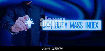 Text mit Inspiration Body Mass Index, Konzeptfoto der Wert ergibt sich aus dem Gewicht und der Höhe einer individuellen Lady in Anzug, die den Stift symboliz hält Stockfoto