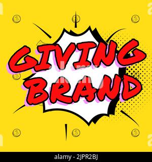 Textschild mit Angabe von Marke, Konzeptfoto der Prozess der Namensgabe an ein Unternehmen Produkte oder Dienstleistungen Comic Speech Bubble in Bang Shape repr Stockfoto