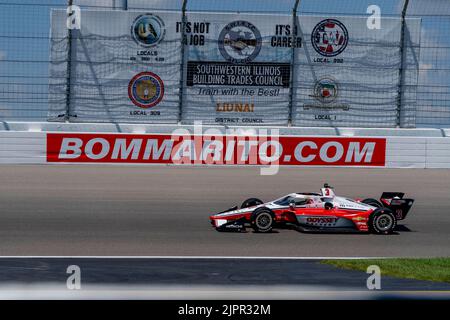 Madison, IL, USA. 19. August 2022. SCOTT MCLAUGHLIN (3) aus Christchurch, Neuseeland, reist während eines Trainings für die Bommito Automotive Group 500 auf dem World Wide Technology Raceway in Madison, IL, durch die Kurven. (Bild: © Walter G. Arce Sr./ZUMA Press Wire) Bild: ZUMA Press, Inc./Alamy Live News Stockfoto