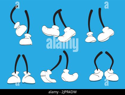 Vintage Cartoon Beine Set Vektor. Niedliche Animationsfüße in Schuhen. Lustige Figur Maskottchen Körperteile Stock Vektor