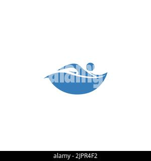 Blaues Schwimmlogo mit abstrakter menschlicher Silhouette Stock Vektor