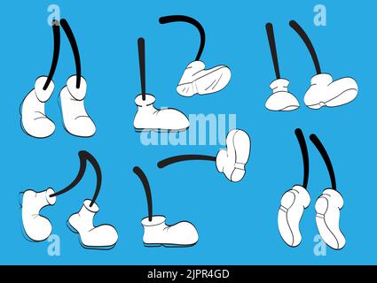 Vintage Cartoon Beine Set Vektor. Niedliche Animationsfüße in Schuhen. Lustige Figur Maskottchen Körperteile Stock Vektor