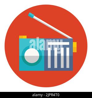 Radiosymbol. Retro-UKW-Radio mit Antenne. Altes Empfängersymbol. Flaches Symbol im Kreis isoliert auf weißem Hintergrund. Vektorsymbol Stock Vektor