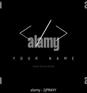 Abstraktes Code-Logo-Design. Minimalistisches Logo für Webentwickler. Kreatives HTML-Codierungselement auf schwarzem Hintergrund. Vektorelement Stock Vektor