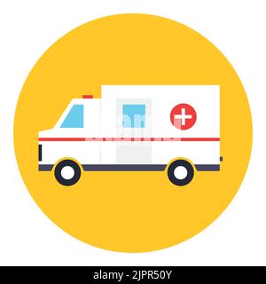 Symbol für einen Krankenwagen. Rettungsdienst-Bus. Cartoon-Style-Ikone für Krankenwagen. Medizinische erste-Hilfe-Flachsymbol isoliert auf weißem Hintergrund Stock Vektor