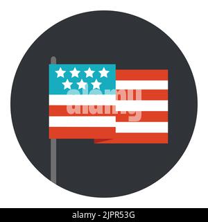 USA-Flagge. Symbol für das amerikanische Nationalland. Karikatur Flagge der Vereinigten Staaten von Amerika. Flaches Symbol im Kreis isoliert auf weißem Hintergrund. Vektorsymbol Stock Vektor