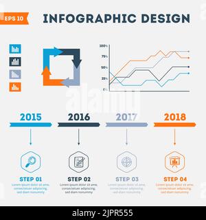 Vorlage für Infografik-Design der Zeitleiste. Satz von Diagrammen, Diagrammen, Optionsbannern und anderen Vektorelementen für die Darstellung von Daten und Statistiken Stock Vektor