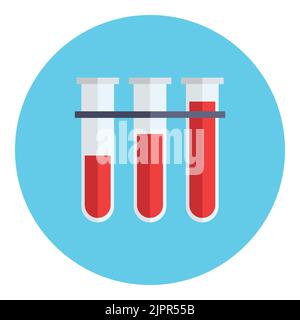 Symbol für Analysekolben. Blutproben. Laborgeräte. Symbol für flache Teströhrchen. Flaches medizinisches Symbol auf weißem Hintergrund isoliert. Vektorsymbol Stock Vektor