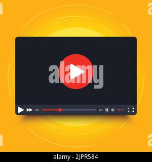 Videoplayer-Rahmen. Bildschirm für die Benutzeroberfläche des Videoplayers. Video-Player-Rahmen im Cartoon-Design-Stil. Isoliert auf gelbem Hintergrund. Vektorelement Stock Vektor