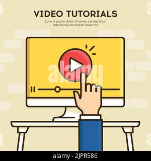 Symbol für Video-Tutorials Konzept. Studien- und Lerninhalte, Fernunterricht und Wissenswachstum. Symbol für Videokonferenz und Webinar Stock Vektor