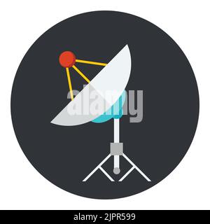 Symbol für Satellitenschüssel. Fernseh- oder Radioantenne. Flaches Symbol im Kreis isoliert auf weißem Hintergrund. Vektorsymbol Stock Vektor