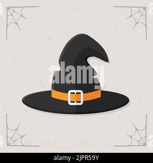 Hexenhut-Symbol. Cartoon niedlichen alten Zauberer Hut. Halloween-Illustration isoliert auf stilisiertem grauen Hintergrund. Vektorgrafik Stock Vektor