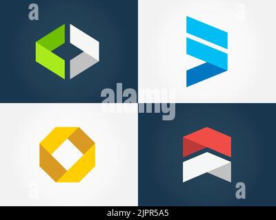 Abstrakte geometrische Logo-Kollektion. Minimalistischer Origami-förmiger Logo-Satz. Einfache grafische Designelemente für Ihr Firmenlogo. Vector-Logo Stock Vektor