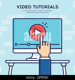Symbol für Video-Tutorials Konzept. Studien- und Lerninhalte, Fernunterricht und Wissenswachstum. Symbol für Videokonferenz und Webinar Stock Vektor