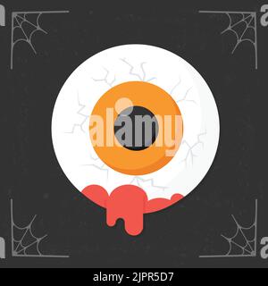 Augapfel mit Blutsymbol. Cartoon Magie Schüler Augapfel. Halloween-Illustration isoliert auf stilisierten dunklen Hintergrund. Vektorgrafik Stock Vektor