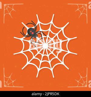 Cobweb-Symbol. Gespenstische Spinnweben mit Spinne. Halloween-Illustration isoliert auf stilisiertem orangefarbenem Hintergrund. Vektorgrafik Stock Vektor