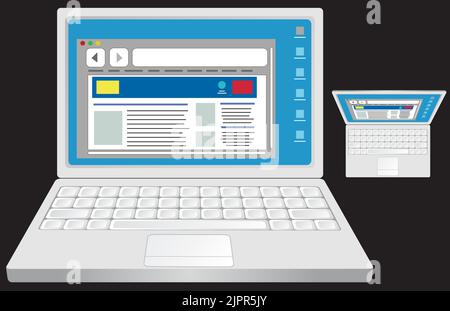 Eine Vektorgrafik, die einen älteren Stil eines Computer-Laptops darstellt. Stock Vektor