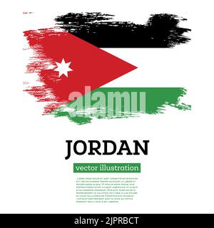 Jordan Flagge mit Pinselstrichen. Vektorgrafik. Unabhängigkeitstag. Stock Vektor