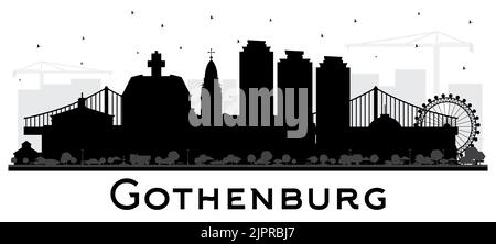 Göteborg Schweden City Skyline Silhouette mit schwarzen Gebäuden isoliert auf Weiß. Vektorgrafik. Göteborger Stadtbild mit Wahrzeichen. Stock Vektor