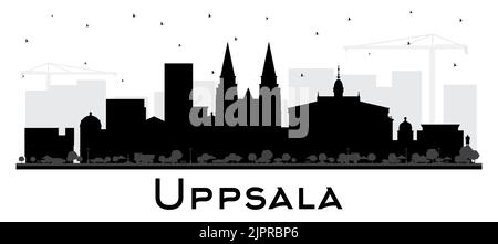 Uppsala Schweden City Skyline Silhouette mit schwarzen Gebäuden isoliert auf Weiß. Vektorgrafik. Uppsals Stadtbild mit Wahrzeichen. Stock Vektor