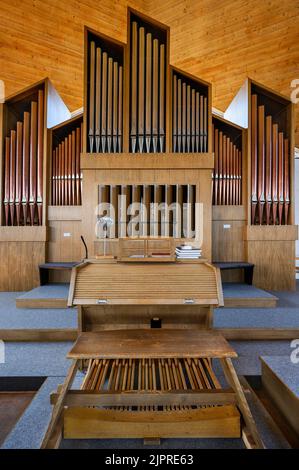 Die Orgel, Kirche St. Georg und St. Maurice in Seifriedsberg, Allgäu, Bayern, Deutschland Stockfoto