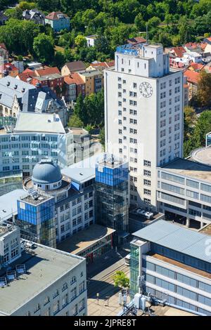 Blick vom Jentower, Ernst-Abbe-Platz, Standort der ehemaligen Zeiss-Hauptfabrik, jetzt Jenoptik, Jena, Thüringen, Deutschland Stockfoto