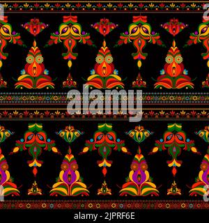 Ungarisches nahtloses Vektormuster. Kalocsa florales ethnisches Ornament. Traditionelles Stickdesign mit Blumenmuster für den Druck Stockfoto