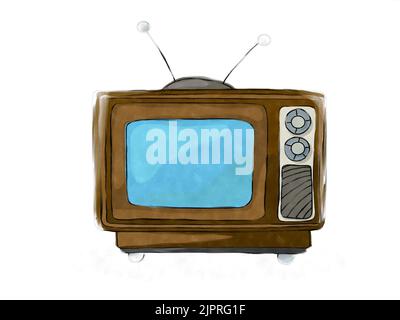 Aquarell Stil Zeichnung eines Retro-tv-Set ovr weißen Hintergrund Stockfoto