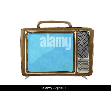 Aquarell Stil Zeichnung eines Retro-tv-Set ovr weißen Hintergrund Stockfoto