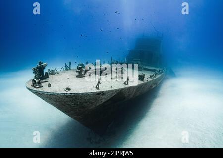 Tauchen auf versunkenem Unterwasserpatrouillenboot P31 in Comino von Gozo, Malta. Stockfoto