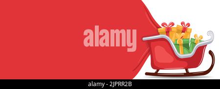 Frohe weihnachten Hintergrund mit santa claus Schlitten ziehen Tasche von Geschenken. Weihnachtsbanner mit Platz für Text Stock Vektor