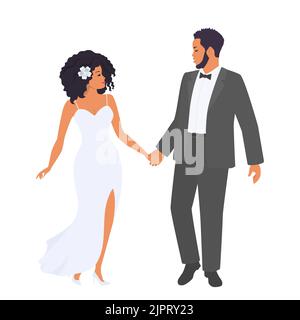 Afroamerikanisches Ehepaar heiratet. Flacher Cartoon-Stil. Vektorgrafik Stock Vektor