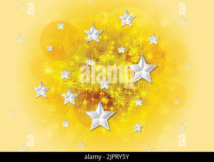 Leuchtend gelb glänzender Hintergrund mit Sternen. Vektor Feier Kunst Grafikdesign Stock Vektor