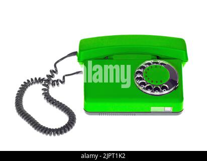 Altes grünes Telefon auf weißem Hintergrund Stockfoto