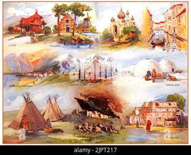 Eine frühe britische farbige Bildungsidentitätskarte, die Wohnungen in der ganzen Welt zeigt Stockfoto