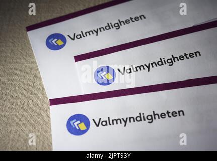 Stimmkarten für die Parlamentswahlen in Schweden am 11. September 2022. Stockfoto